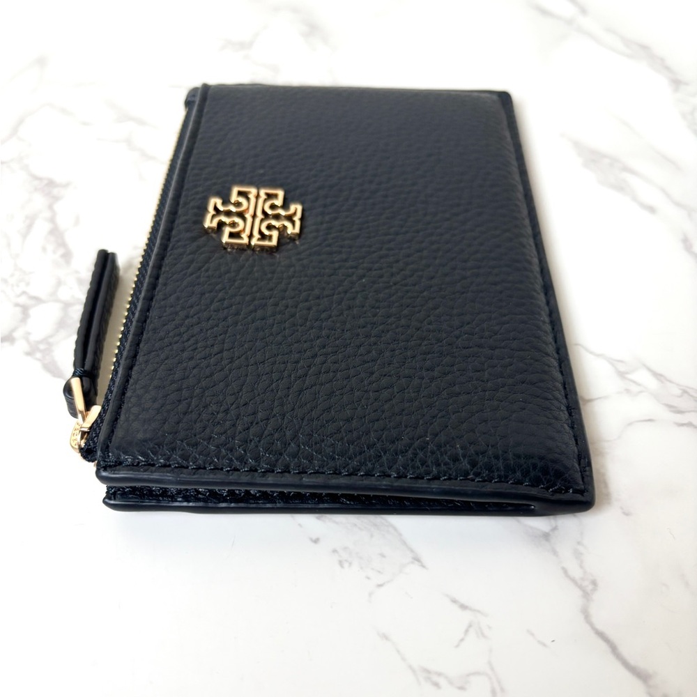 New Tory Burch Pebbled Leather Zip Card Case Wallet Black - Picture 3 of 7